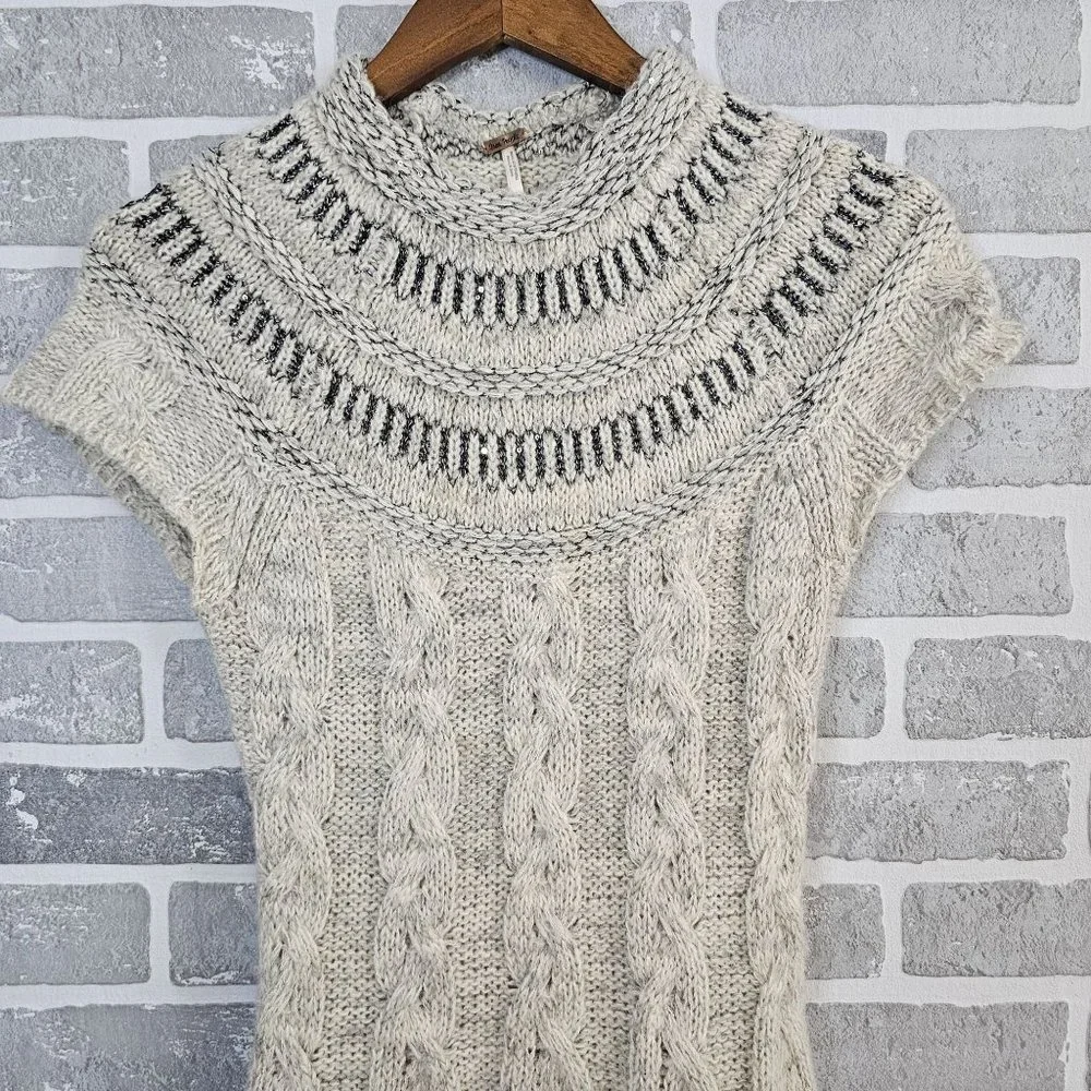 Free People Sweater Dress Womens Small Petite Gray Wool Blend Nordic Nights Knit